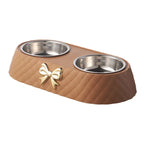 Pet Supplies Bow-tie Bowknot Cat /Dog Food Bowl PP Base Stainless Steel Double Pet Accessories Feeding Drinking Double Bowl