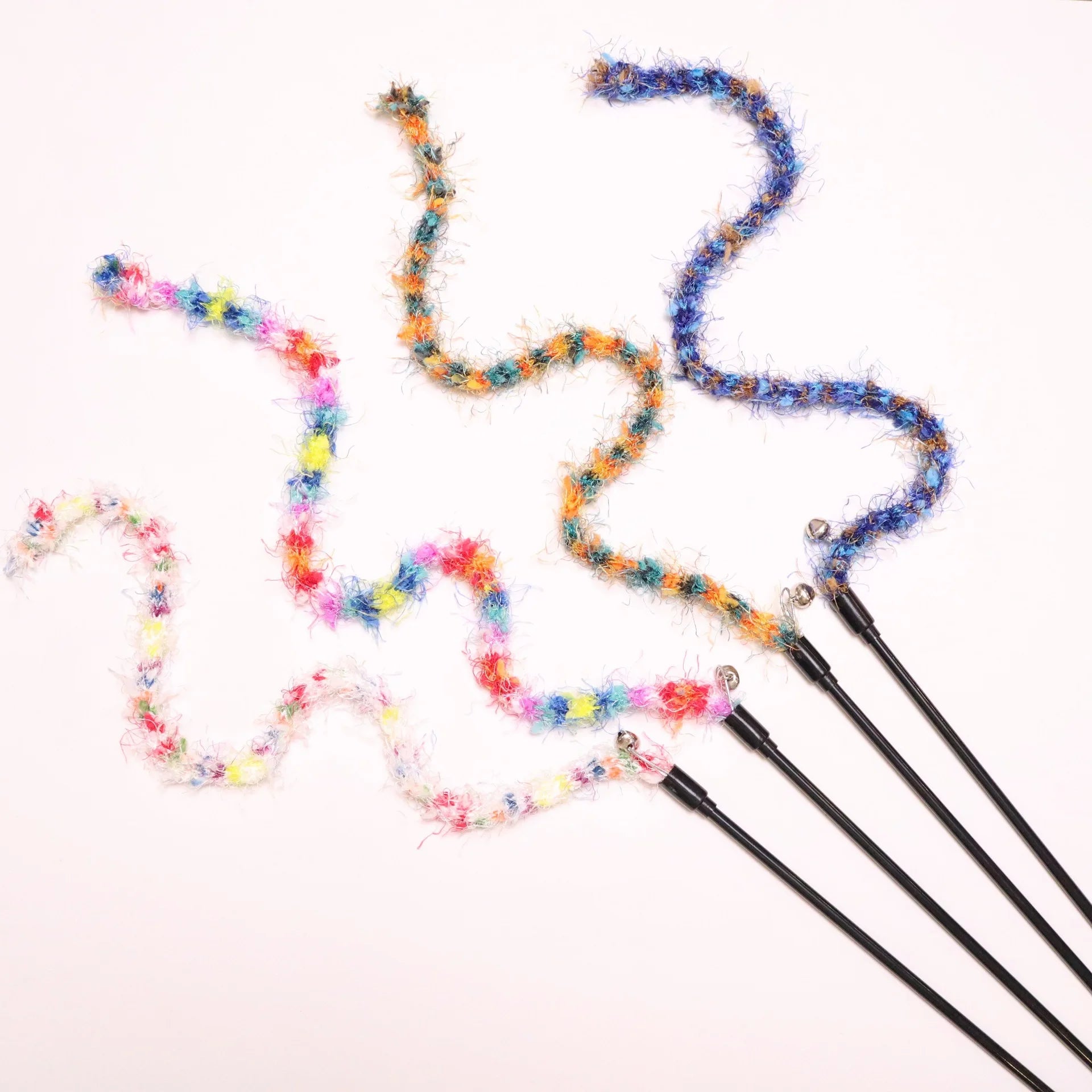 2/3/4pcs Colorful Striped Plush Rope Cat Teasing Stick Toy Knitting Wool Pet Toys