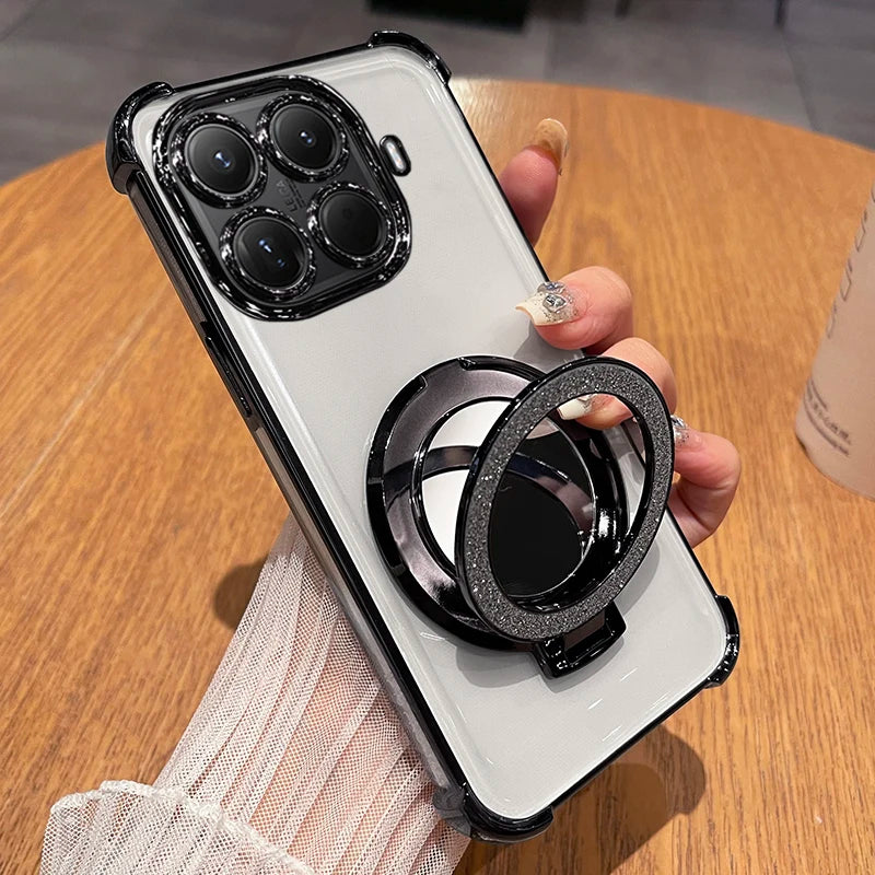 For Xiaomi 15T Pro 17T Pro Glitter Mirror Magnetic Stand Holder Case For Xiaomi 17 Max Shockproof Soft Silicone Plating Cover