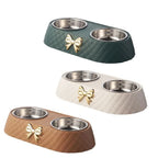 Pet Supplies Bow-tie Bowknot Cat /Dog Food Bowl PP Base Stainless Steel Double Pet Accessories Feeding Drinking Double Bowl