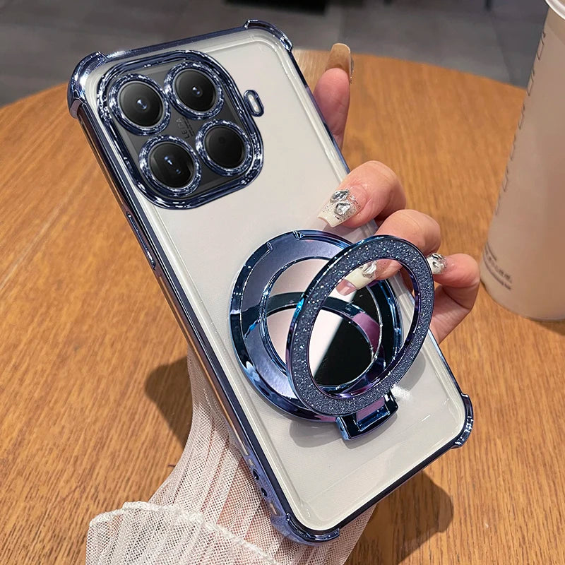 For Xiaomi 15T Pro 17T Pro Glitter Mirror Magnetic Stand Holder Case For Xiaomi 17 Max Shockproof Soft Silicone Plating Cover