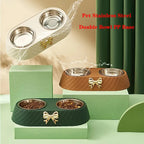 Pet Supplies Bow-tie Bowknot Cat /Dog Food Bowl PP Base Stainless Steel Double Pet Accessories Feeding Drinking Double Bowl