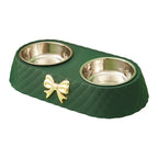 Pet Supplies Bow-tie Bowknot Cat /Dog Food Bowl PP Base Stainless Steel Double Pet Accessories Feeding Drinking Double Bowl