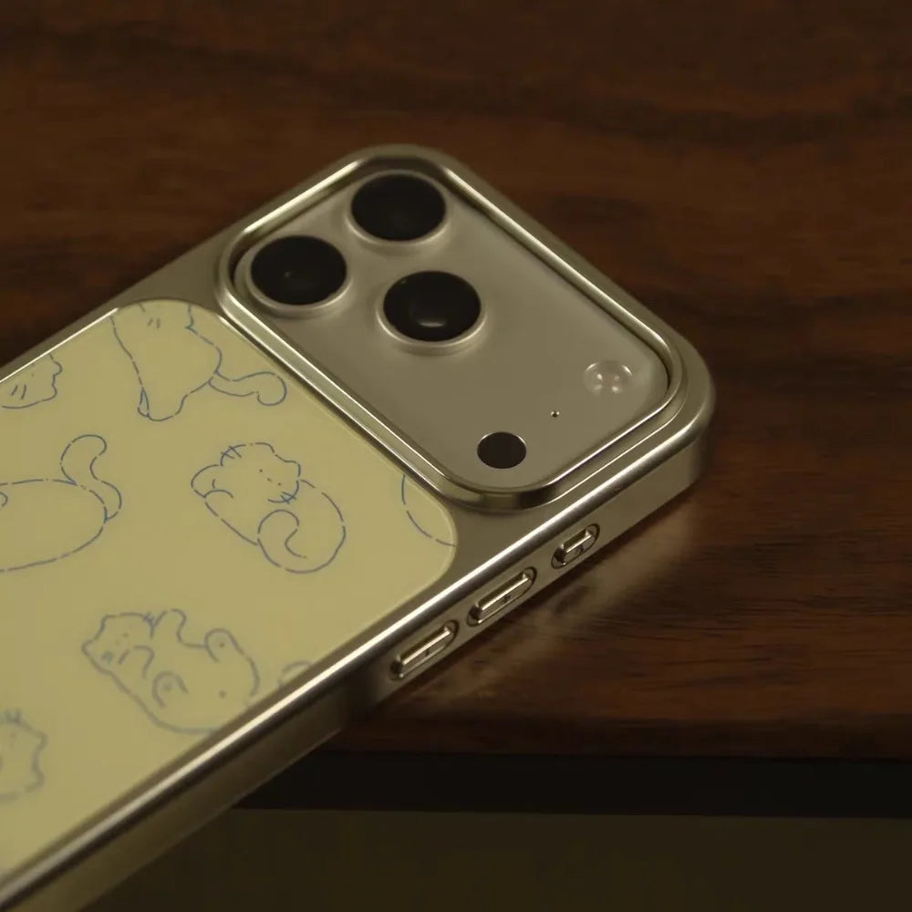ins CuteYellow line cat Silver Edge Epoxy Phone Case TPU Anti-drop Phone Case For iPhone XR/11/12/13/14/15/16/17 Pro Max