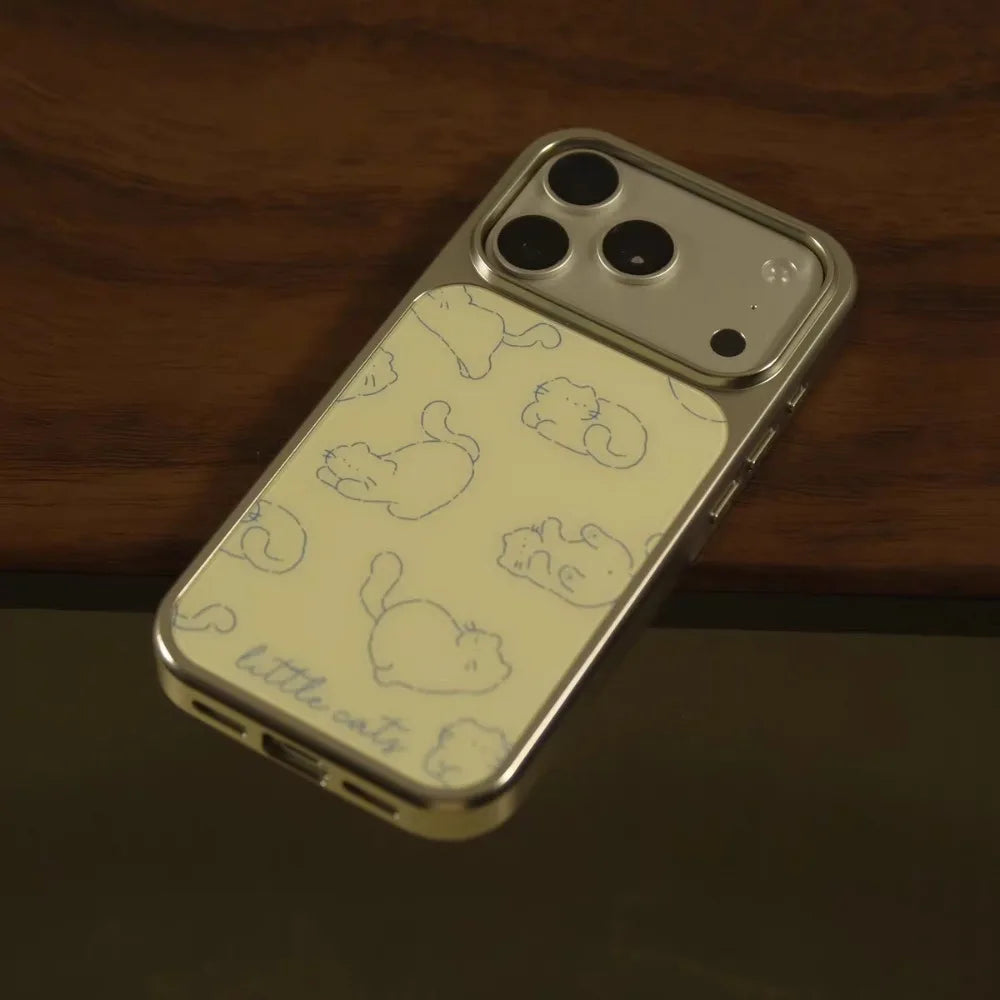 ins CuteYellow line cat Silver Edge Epoxy Phone Case TPU Anti-drop Phone Case For iPhone XR/11/12/13/14/15/16/17 Pro Max