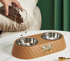 Pet Supplies Bow-tie Bowknot Cat /Dog Food Bowl PP Base Stainless Steel Double Pet Accessories Feeding Drinking Double Bowl
