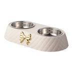 Pet Supplies Bow-tie Bowknot Cat /Dog Food Bowl PP Base Stainless Steel Double Pet Accessories Feeding Drinking Double Bowl
