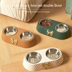 Pet Supplies Bow-tie Bowknot Cat /Dog Food Bowl PP Base Stainless Steel Double Pet Accessories Feeding Drinking Double Bowl