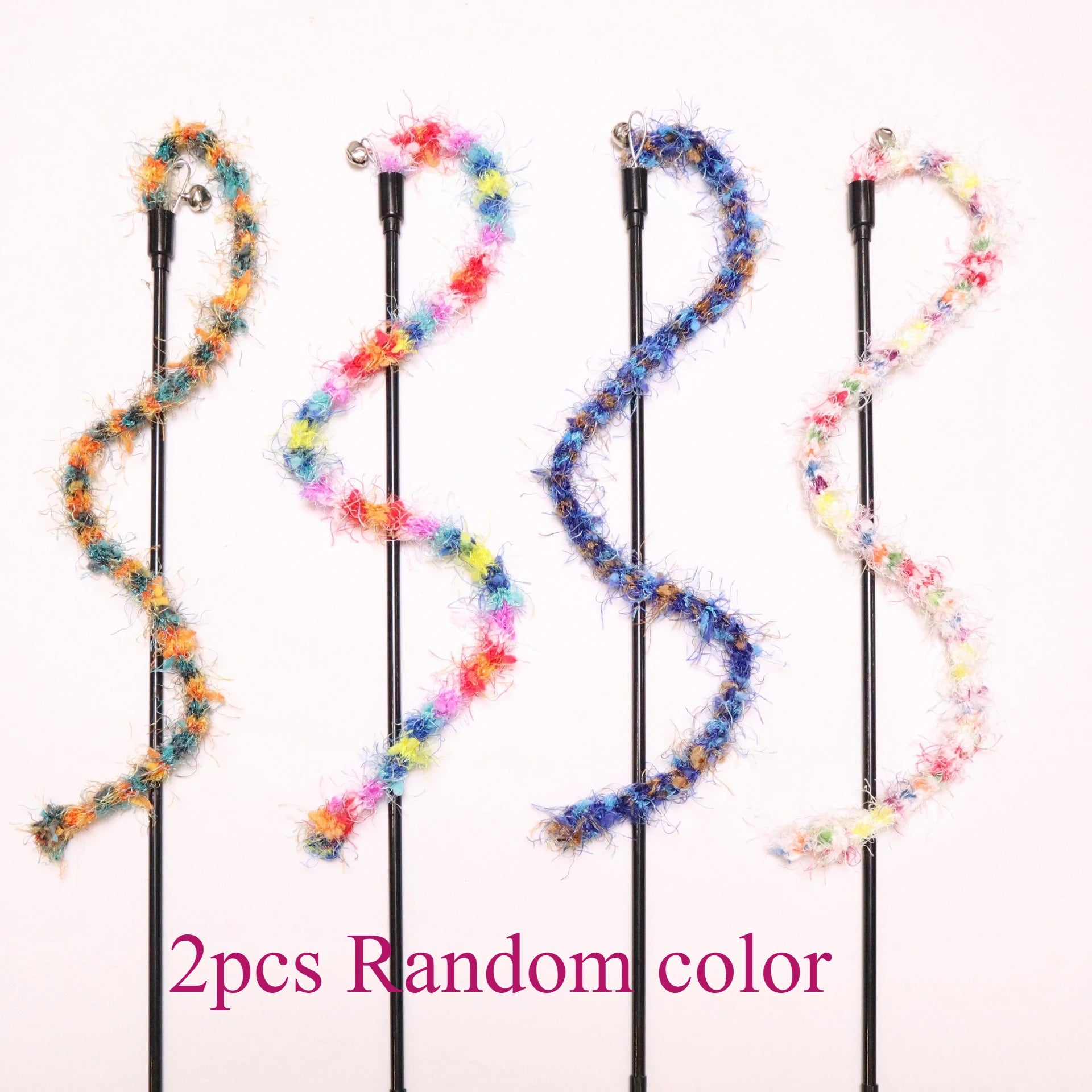 2/3/4pcs Colorful Striped Plush Rope Cat Teasing Stick Toy Knitting Wool Pet Toys