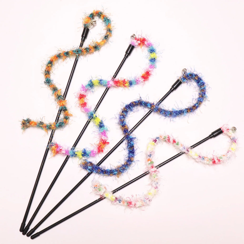 2/3/4pcs Colorful Striped Plush Rope Cat Teasing Stick Toy Knitting Wool Pet Toys