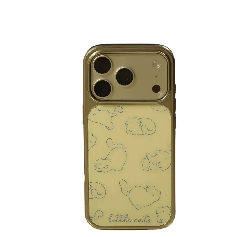 ins CuteYellow line cat Silver Edge Epoxy Phone Case TPU Anti-drop Phone Case For iPhone XR/11/12/13/14/15/16/17 Pro Max