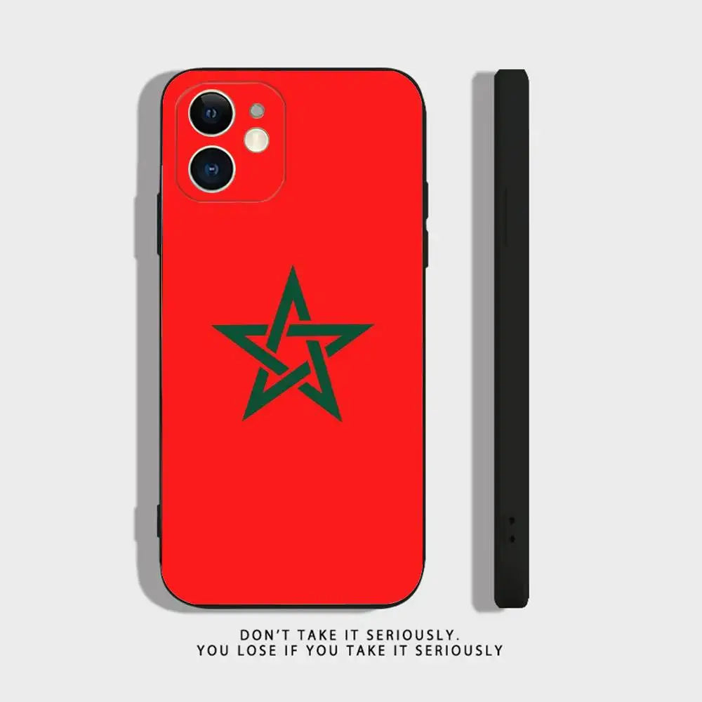 Morocco Flag Phone Case For iPhone 17 16,15,14,13,12,11,Pro,XS,Max,XR,Plus,Mini Soft Silicone Black Shockproof
